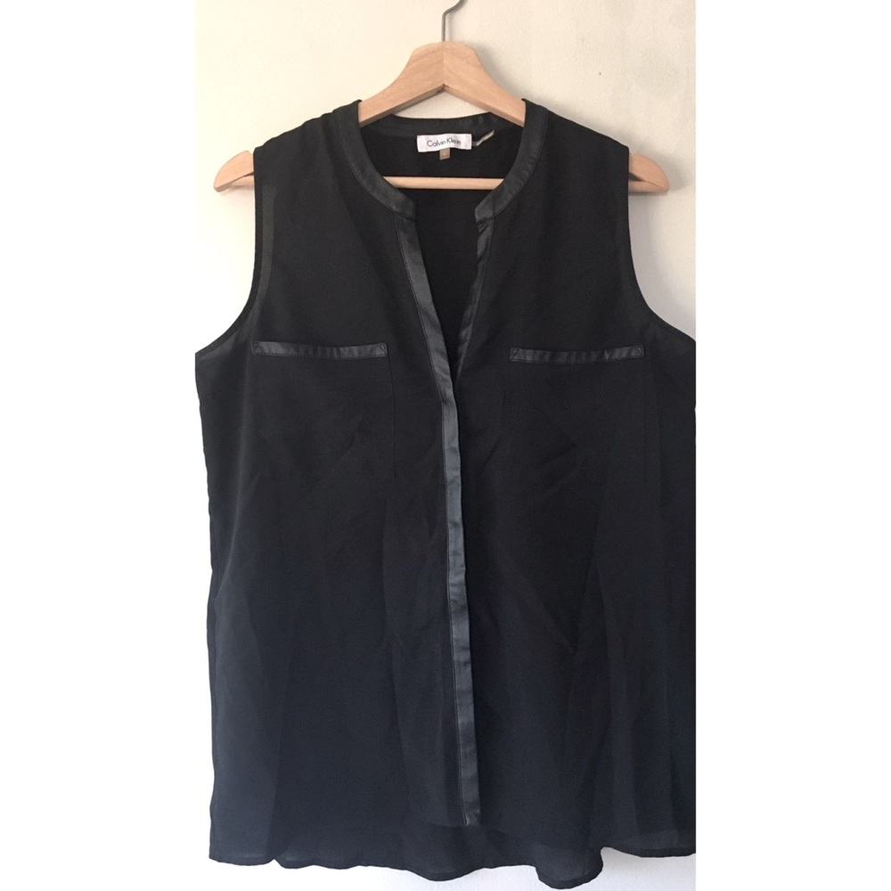 *SOLD* Calvin Klein Sleeveless Top w/Faux Leather Detail